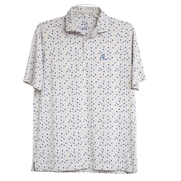 RHOBACK Golf Polo Men's Large Light Gray with Blue Dog Paw Print Performance - Picture 2 of 4
